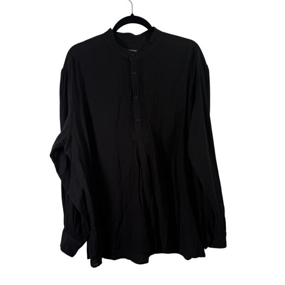 J Peterman Black Popover Shirt Oversized 100% Cotton Capsole Henley Womens Large - Picture 1 of 7